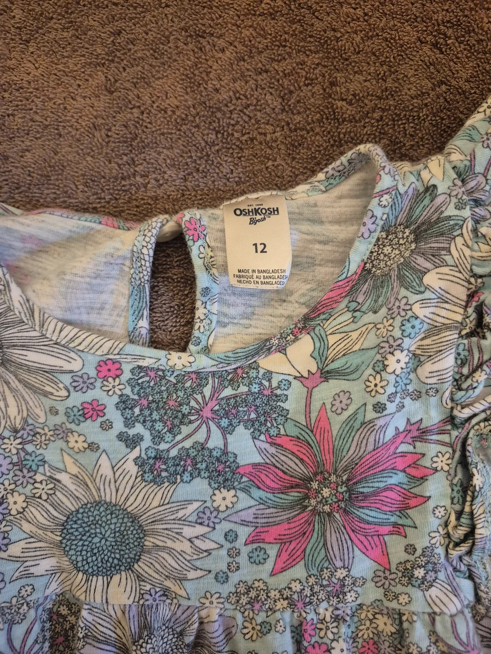 OshKosh B'gosh Floral Short Sleeve Girl's Tunic Top in White, Blue, Pink Size 12